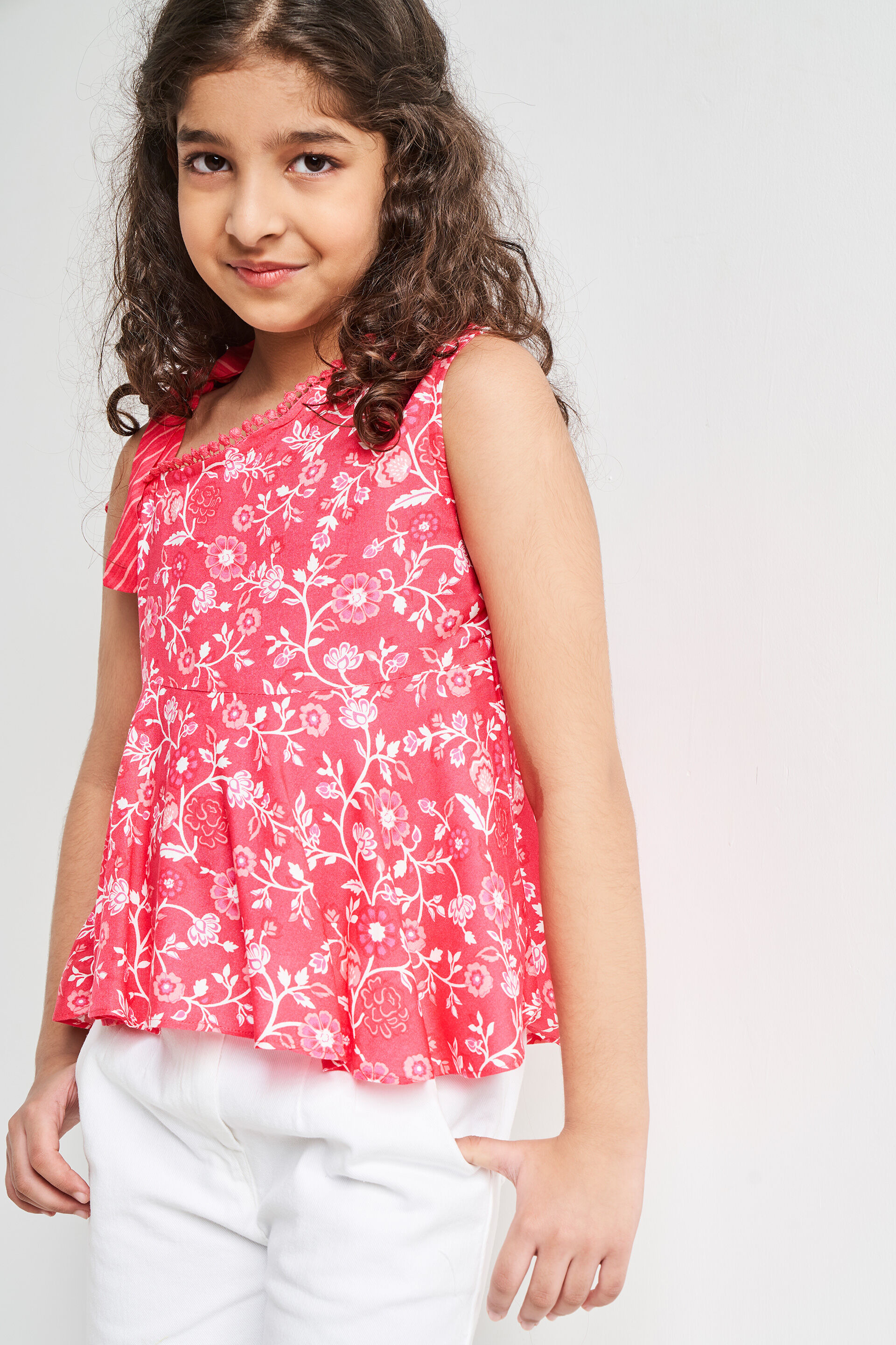 Pink Floral Flared Top, Pink, image 2